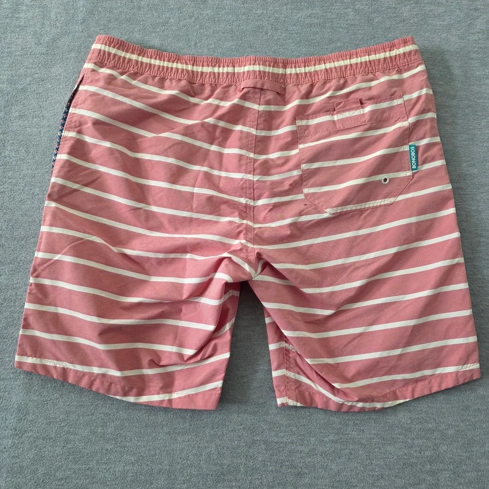 Bonobos Mens Striped Swim Trunks Pink White Drawstring Mesh Lining Small 16426